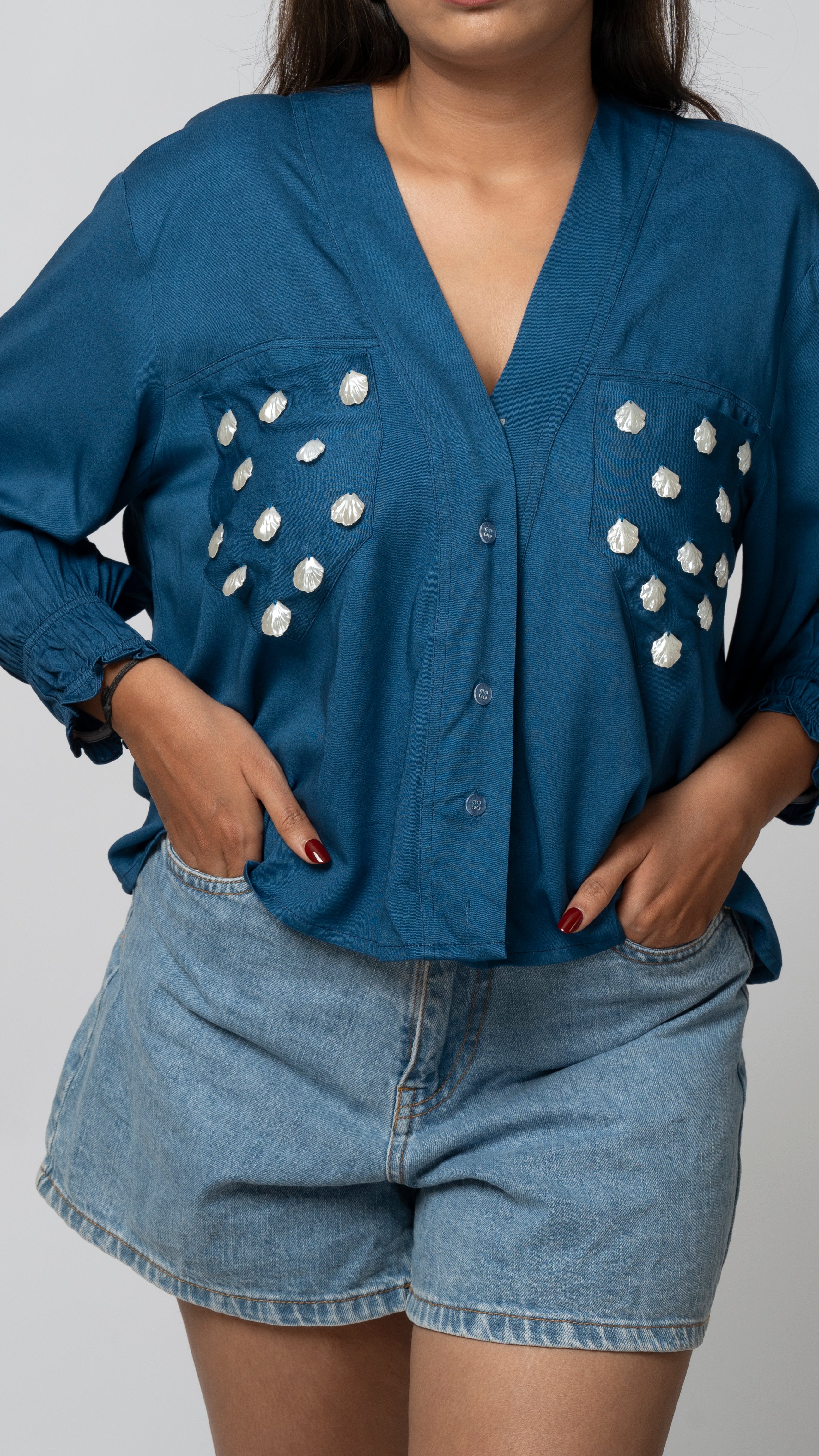 Ocean Breeze Shell Embroidered Shirt