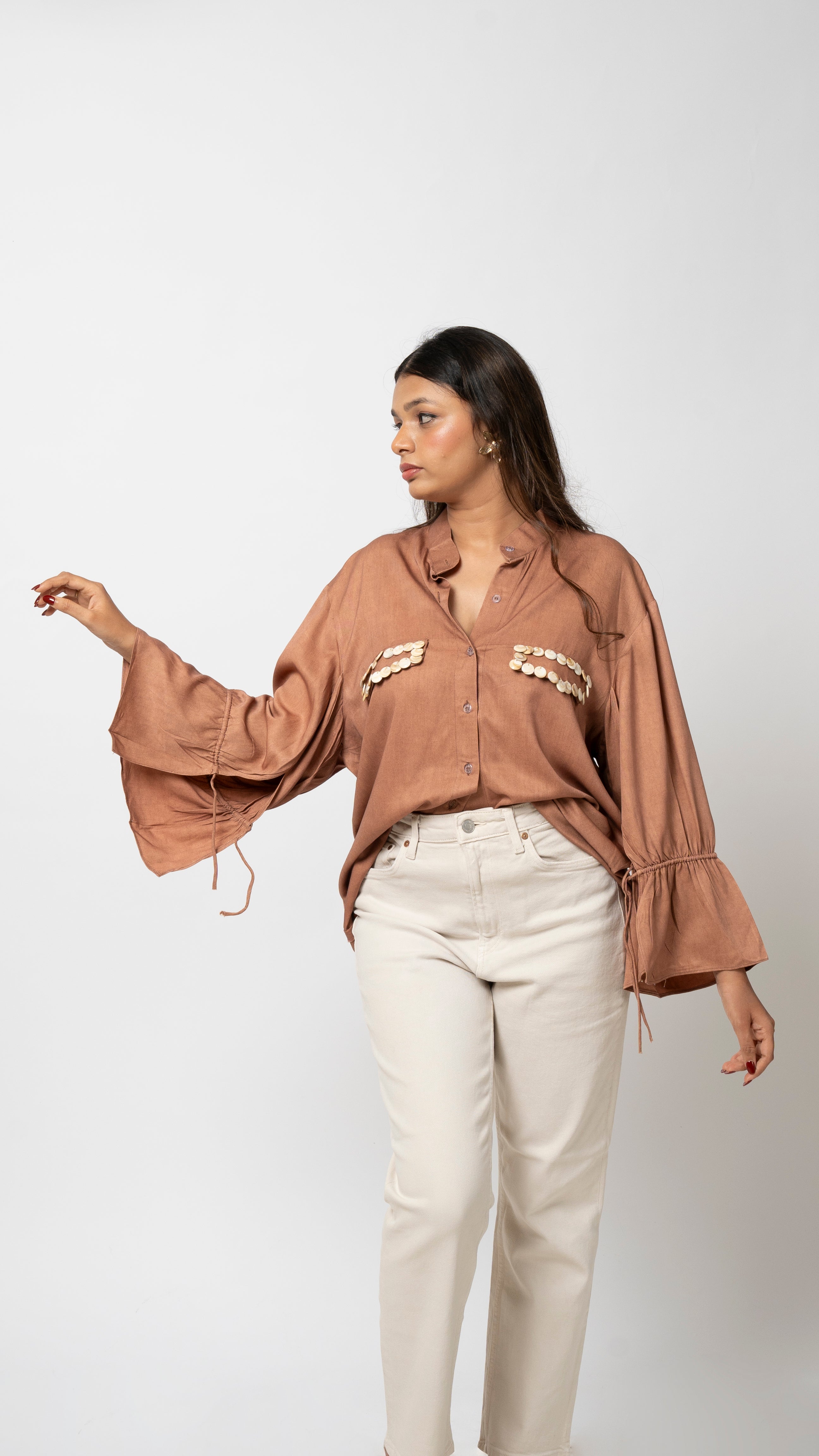 Terracotta Charm Bell Sleeve Shirt
