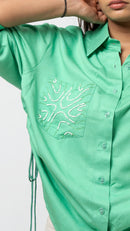"Emerald Breeze Embroidered Pocket Shirt"