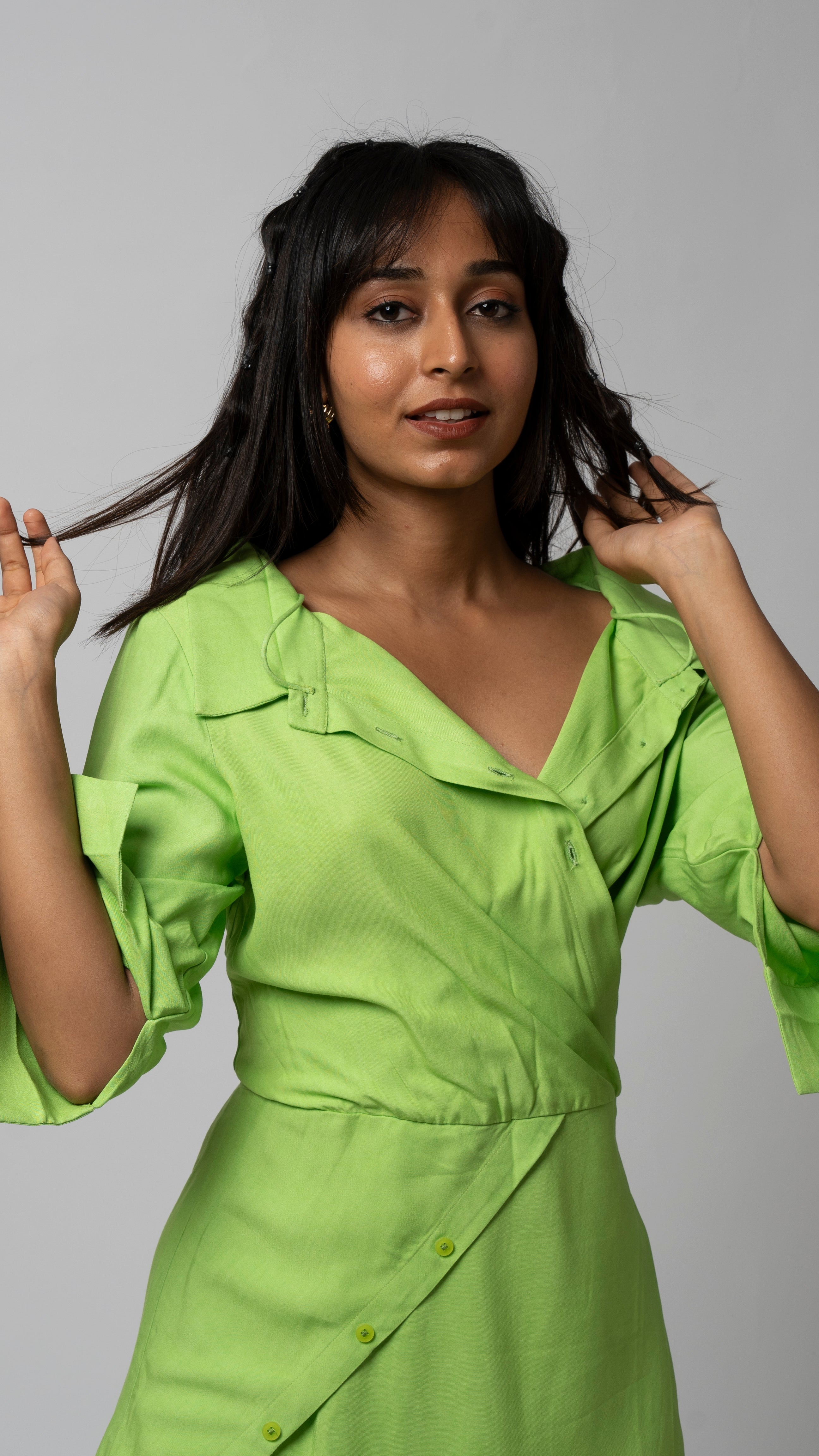 Lime Twist Asymmetrical Wrap Dress