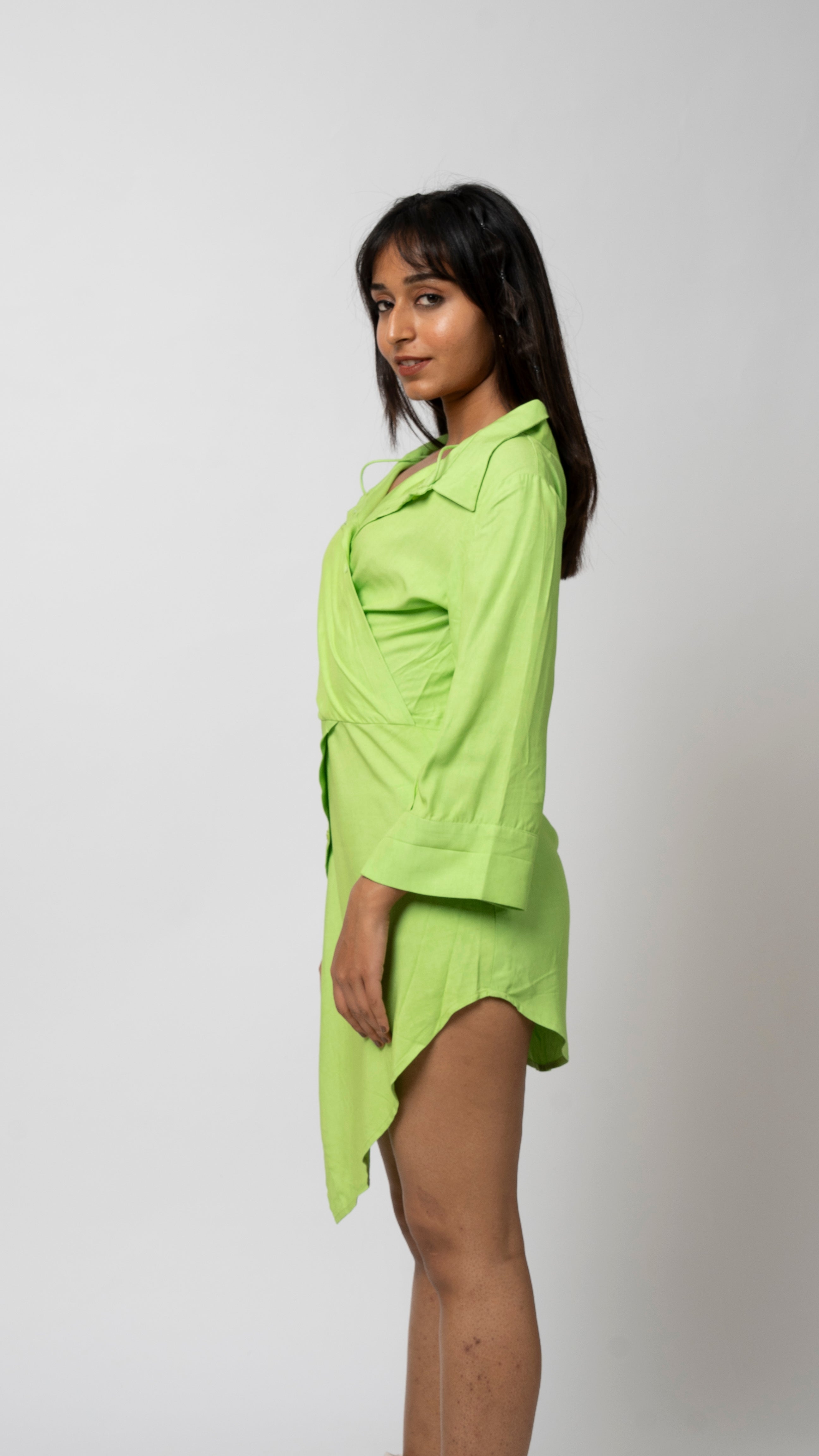 Lime Twist Asymmetrical Wrap Dress